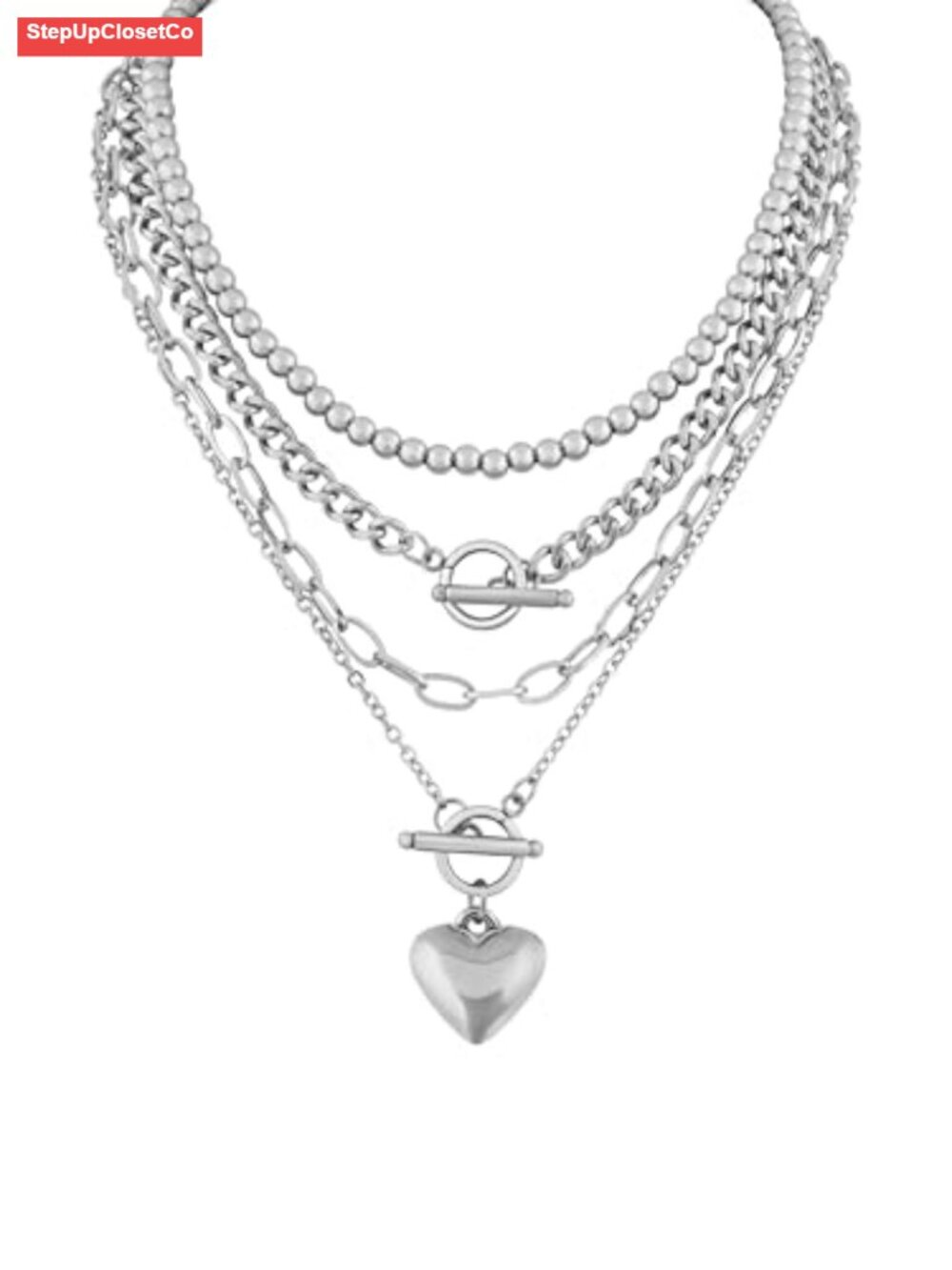 Layered Heart Beaded Choker Necklace Gothic Punk Y2K Stainless Steel